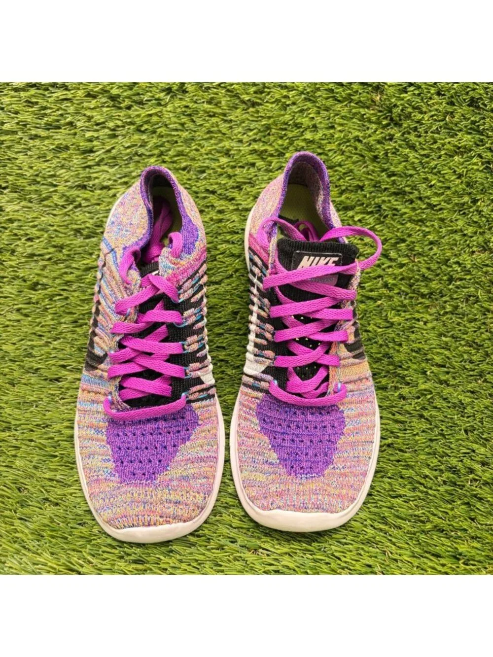 Nike Free RN Flyknit Womens Size 6.5 Purple Blue Athletic Running Shoes Sneakers